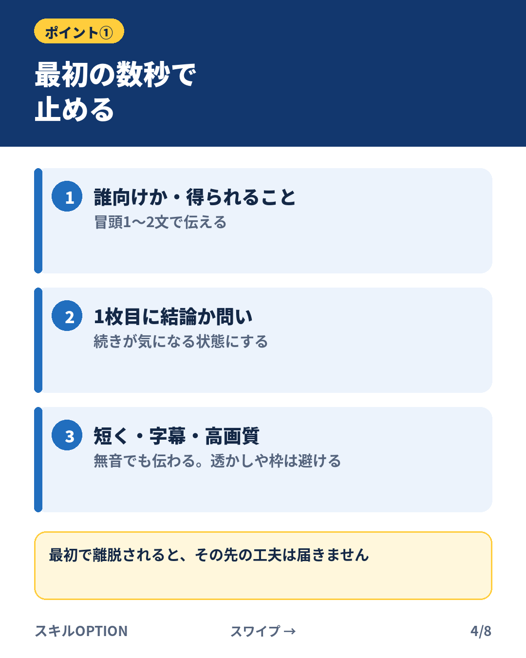 ポイント①:最初の数秒で止める(Instagramカルーセル 4/8)